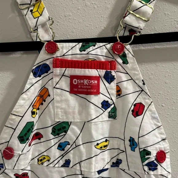 OshKosh B’gosh RARE Vintage 24M Car Print Overalls Union Workers Tag Made In USA - Picture 5 of 7